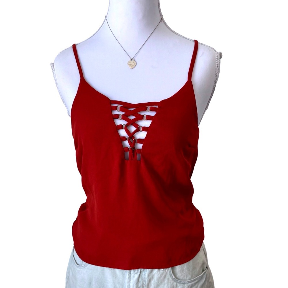 Charlotte Russe Lace Up Cami Red Lattice Front Going Out Top Y2K XS